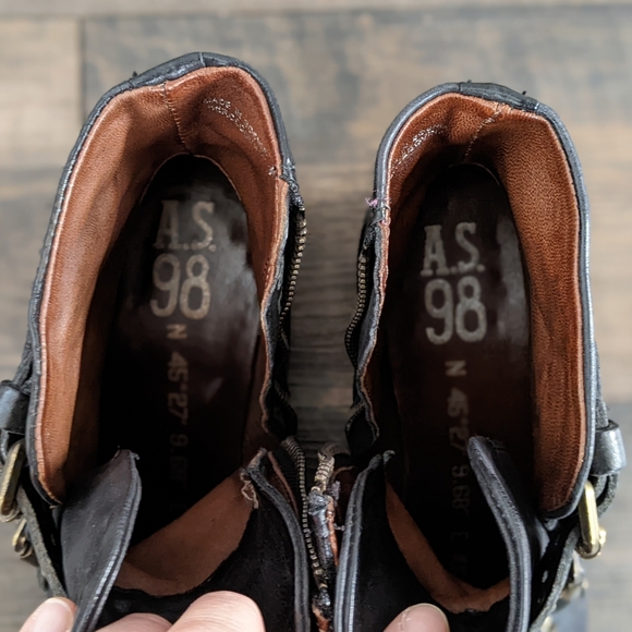 ⚡SOLD⚡A.S.98 Bronze Studded Black Leather Frankie Boot w. Pointed Toe - Picture 6 of 13